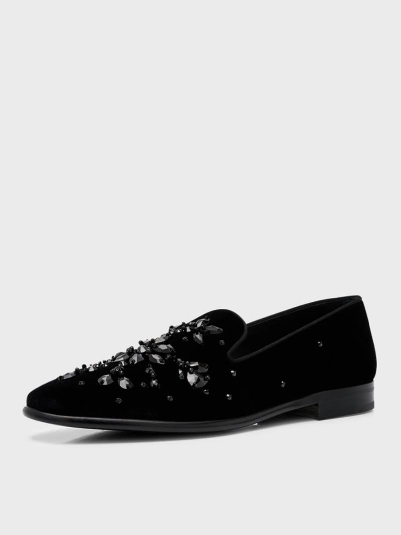 Bröllopsbal För Män Svart Mockaskinn Rund Tå Geometriska Strass Slip-on Loafers