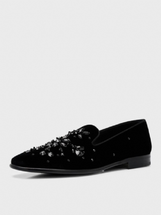 Bröllopsbal För Män Svart Mockaskinn Rund Tå Geometriska Strass Slip-on Loafers