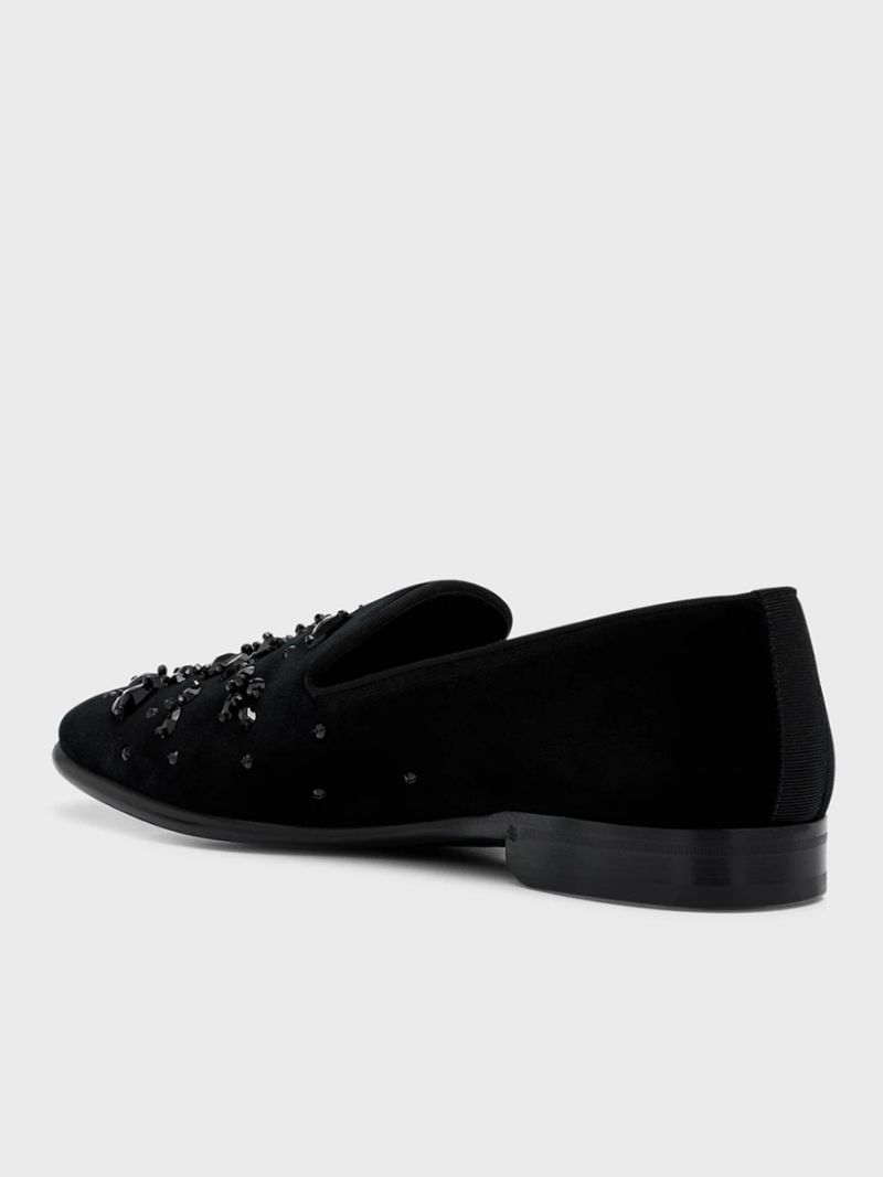 Bröllopsbal För Män Svart Mockaskinn Rund Tå Geometriska Strass Slip-on Loafers - Svart