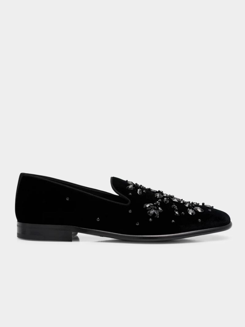 Bröllopsbal För Män Svart Mockaskinn Rund Tå Geometriska Strass Slip-on Loafers - Svart