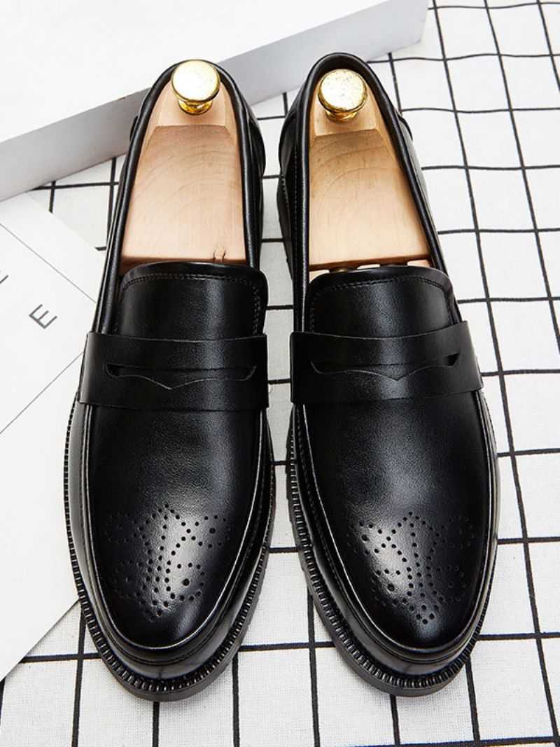 Brogues Penny Slip-on Loafers Skor För Män - Svart