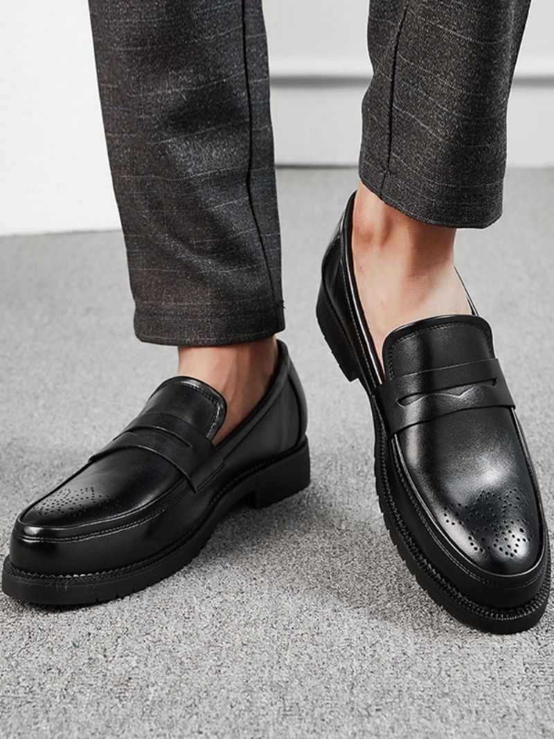 Brogues Penny Slip-on Loafers Skor För Män - Svart