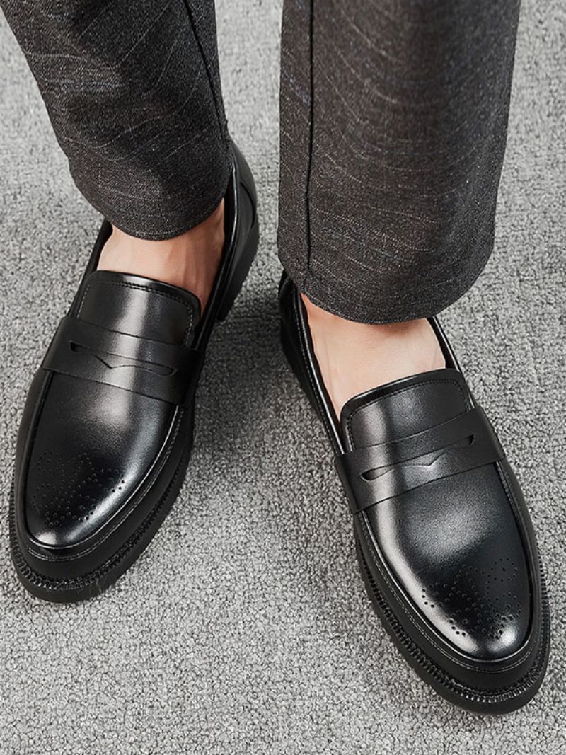 Brogues Penny Slip-on Loafers Skor För Män - Svart