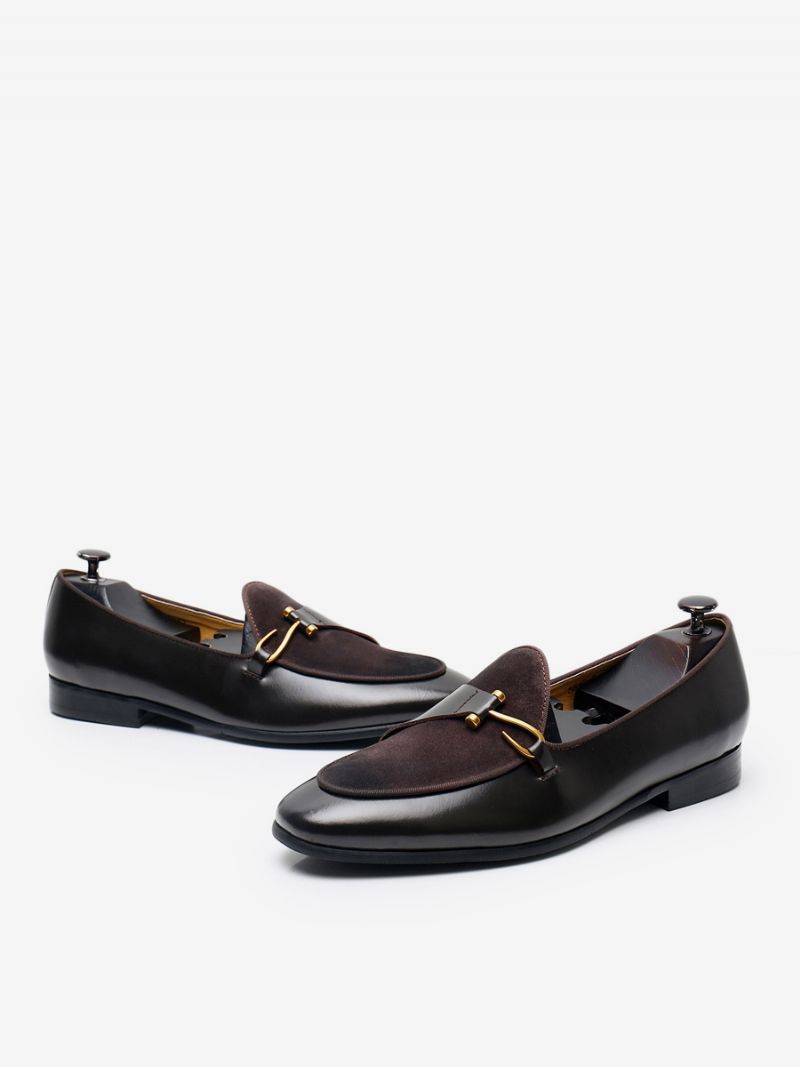 Cowhide Slip-on Loafer Prom Bröllopsskor För Män - Djupbrun