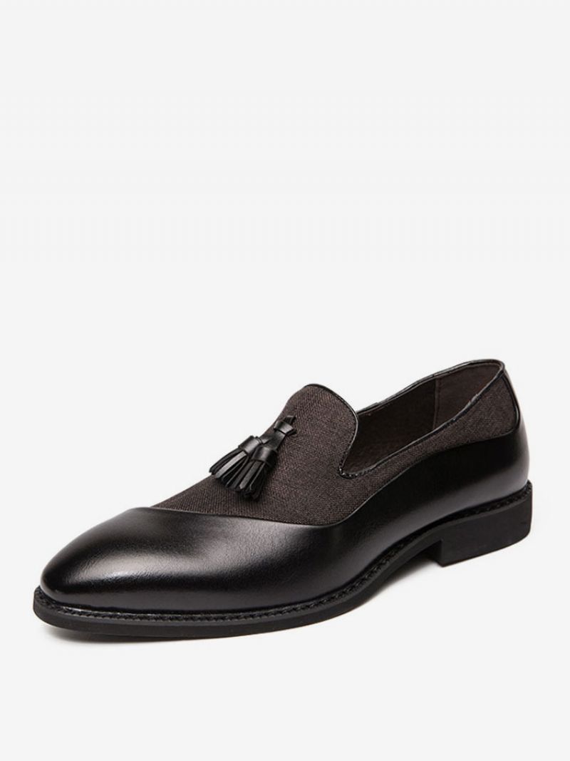 Herr Canvas Loafer Bal Party Bröllop Skor Slip-on Med Tofs - Svart