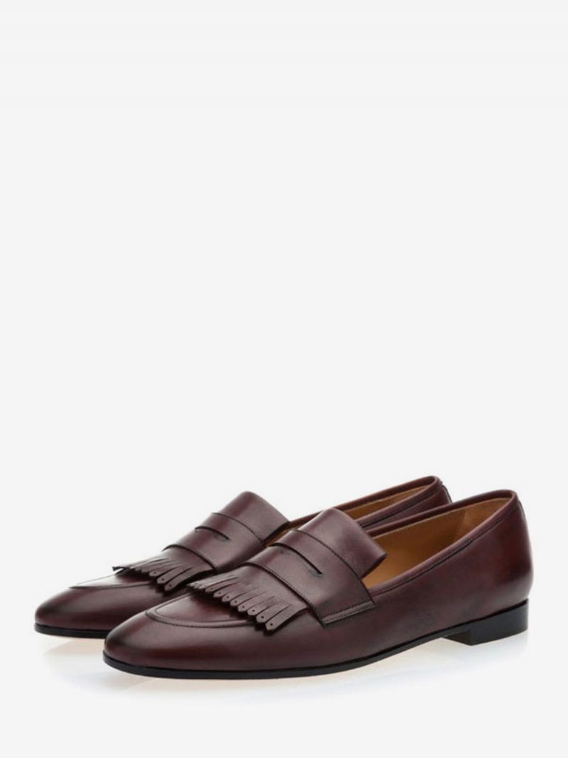 Herr Fringe Penny Loafers Prom Party Bröllopsskor - Choklad