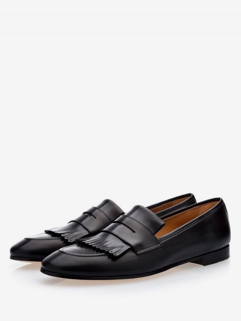 Herr Fringe Penny Loafers Prom Party Bröllopsskor - Svart