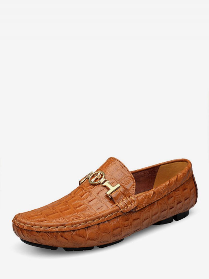 Herr Gröna Loafers Skor Rund Tå Läder Driving Penny Slip-on - Ljusbrun