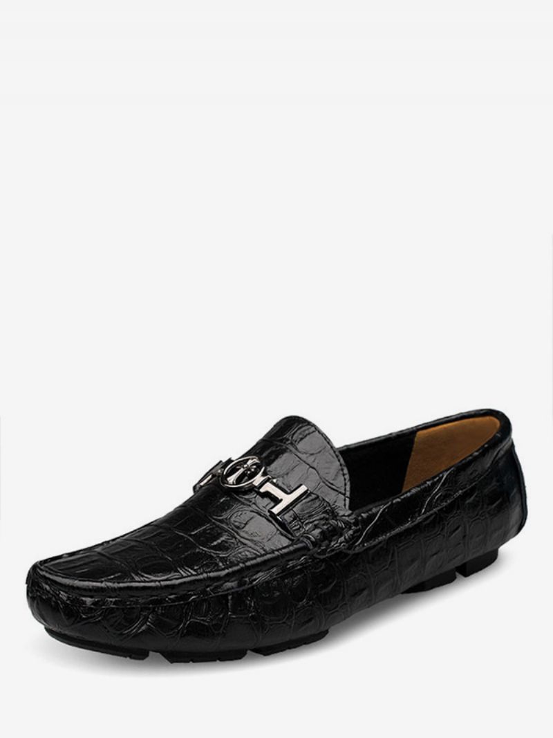 Herr Gröna Loafers Skor Rund Tå Läder Driving Penny Slip-on - Svart