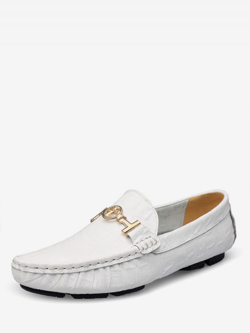 Herr Gröna Loafers Skor Rund Tå Läder Driving Penny Slip-on - Vit