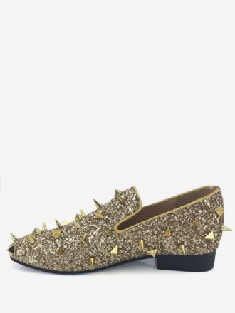 Herr Guld Glitter Spike Loafers Slip-on Balklänning Balfest Bröllopsskor Fest Bal Party