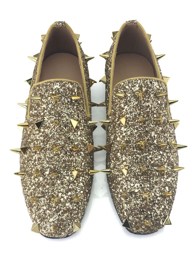 Herr Guld Glitter Spike Loafers Slip-on Balklänning Balfest Bröllopsskor Fest Bal Party - Gul