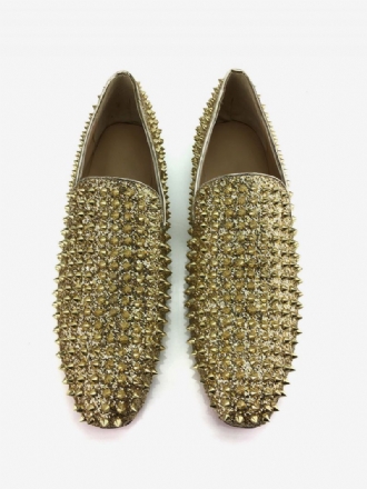 Herr Guld Glitter Spike Loafers Slip-on Prom Party Bröllopsskor