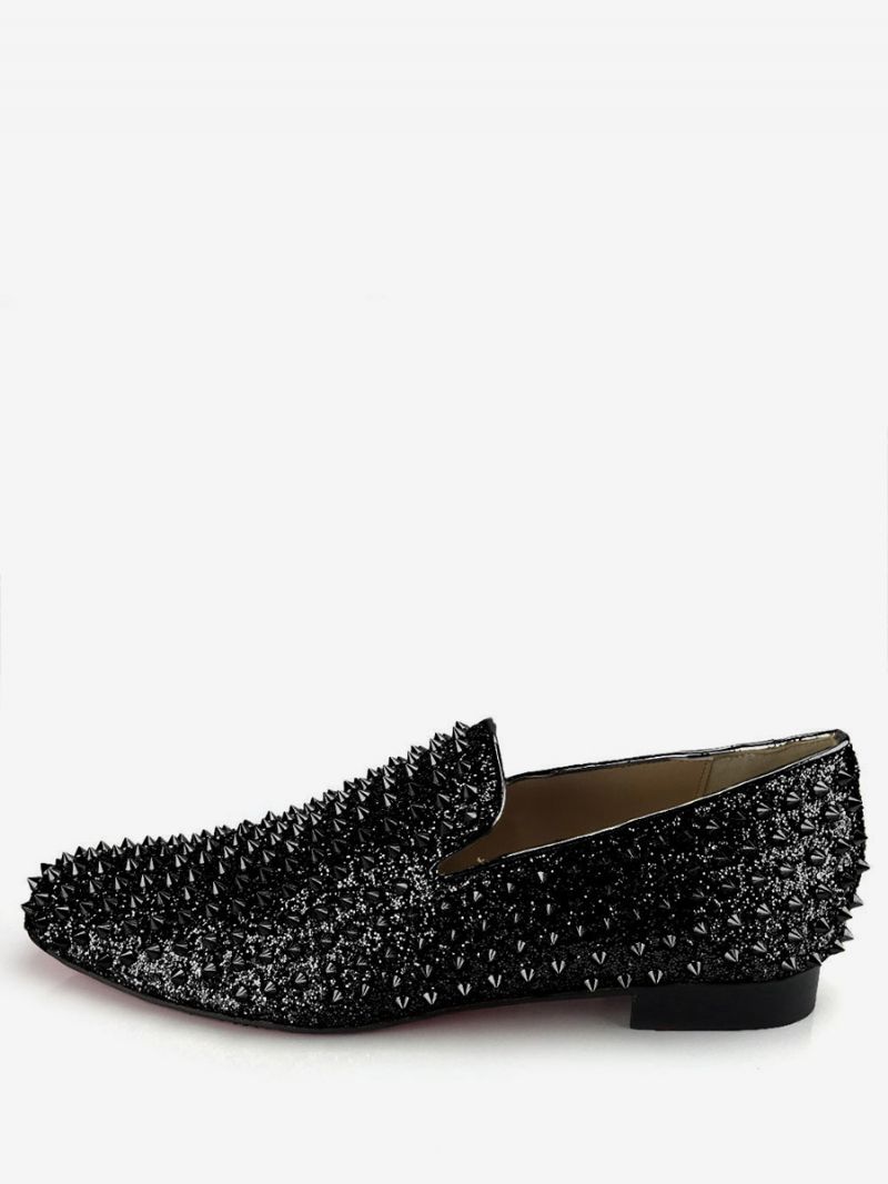 Herr Guld Glitter Spike Loafers Slip-on Prom Party Bröllopsskor - Svart