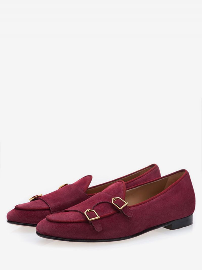 Herr Khaki Mocka Monk Strap Loafers Klänning Prom Bröllopsskor - Bourgogne