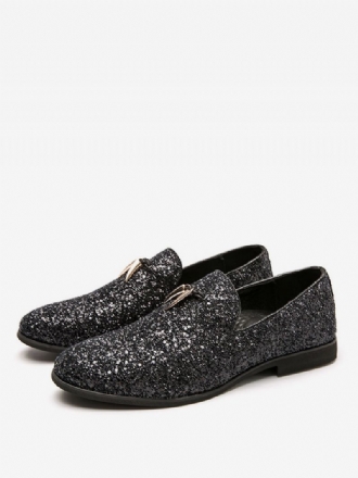 Herr Loafer Bal Party Bröllopsskor Svart Glitter Slip-on Rund Toe Klänning