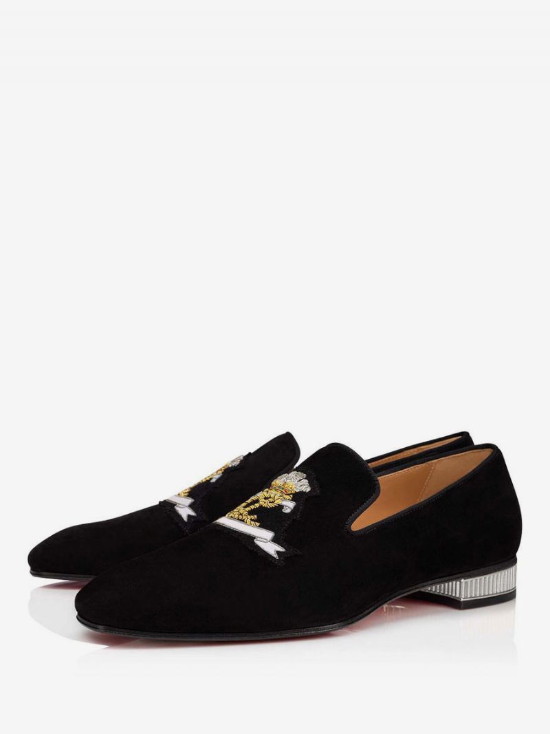 Herr Loafer För Män Bal Party Bröllopsskor Slip-on Dubbed Brodery Square Toe Mockaläder