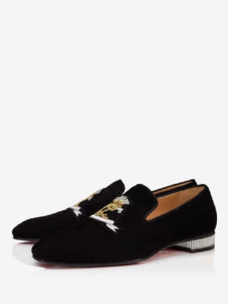 Herr Loafer För Män Bal Party Bröllopsskor Slip-on Dubbed Brodery Square Toe Mockaläder