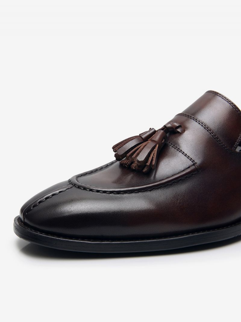 Herr Loafer Kohud Slip-on Tofs Prom Bröllopsskor För Män - Kaffe Brun