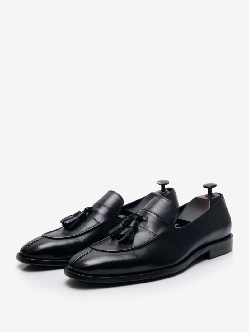 Herr Loafer Kohud Slip-on Tofs Prom Bröllopsskor För Män - Svart