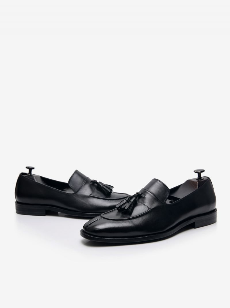 Herr Loafer Kohud Slip-on Tofs Prom Bröllopsskor För Män - Svart