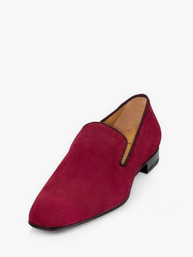 Herr Loafer Prom Party Bröllopsskor Slip-on Square Toe Mockaläder - Mörkröd