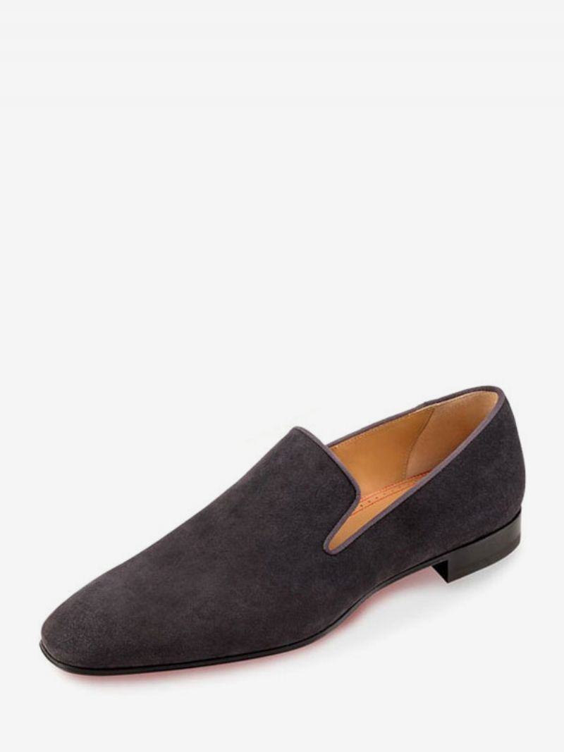 Herr Loafer Prom Party Bröllopsskor Slip-on Square Toe Mockaläder - Grå