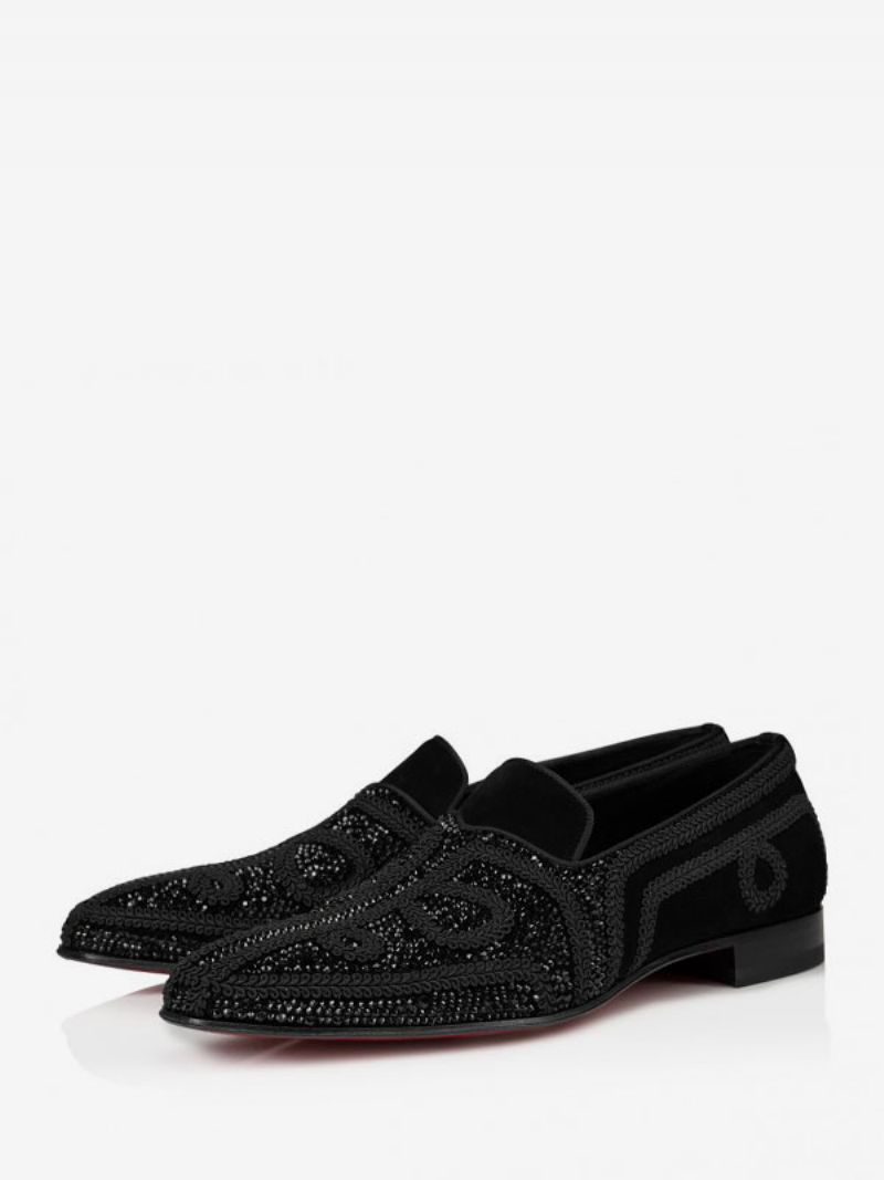 Herr Loafer Skor Mocka Läder Strass Slip-on Klänning Brudgum Bal Party Bröllop