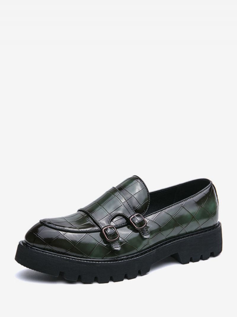 Herr Loafer Skor Pu Läder Monk Strap Pläd Slip-on