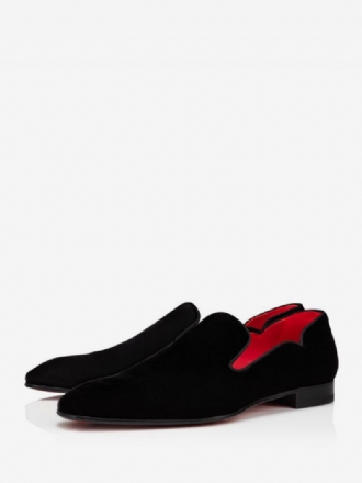 Herr Loafer Skor Svart Mocka Fyrkantig Toe Slip-on Dress Brudgum Bal Party Bröllop