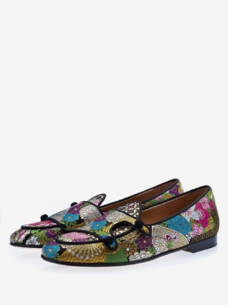 Herr Loafers Balfest Bröllopsskor Blombroderade Slip-on Platt