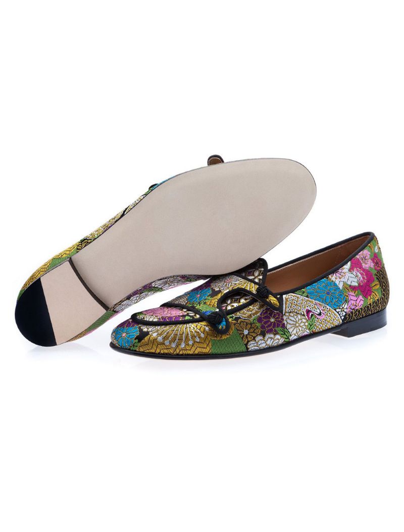 Herr Loafers Balfest Bröllopsskor Blombroderade Slip-on Platt - Guld