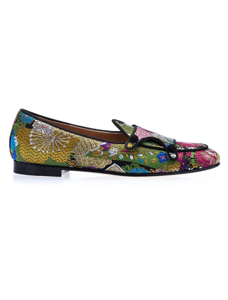 Herr Loafers Balfest Bröllopsskor Blombroderade Slip-on Platt - Guld