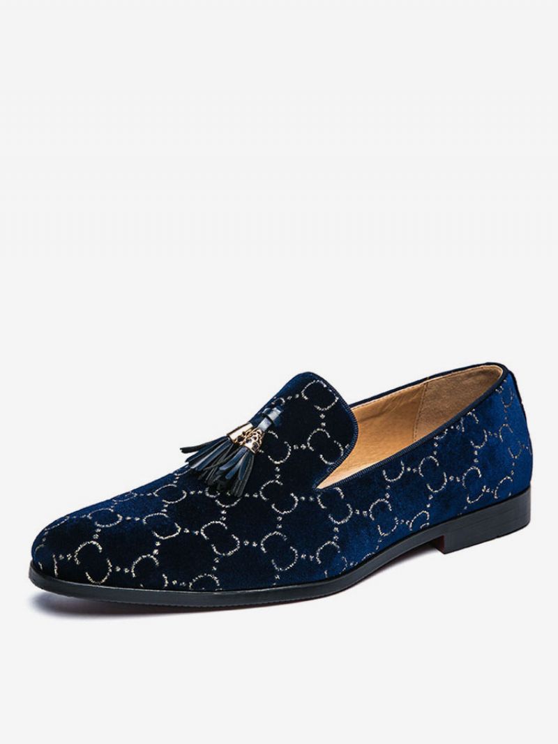 Herr Loafers Pu Läder Prom Slip-on Low Tops Blå Tofsar Skor - Blå