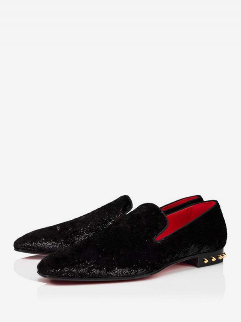 Herr Loafers Slip-on Nitar Square Toe Mocka Spikes Heel Prom Bröllopsskor