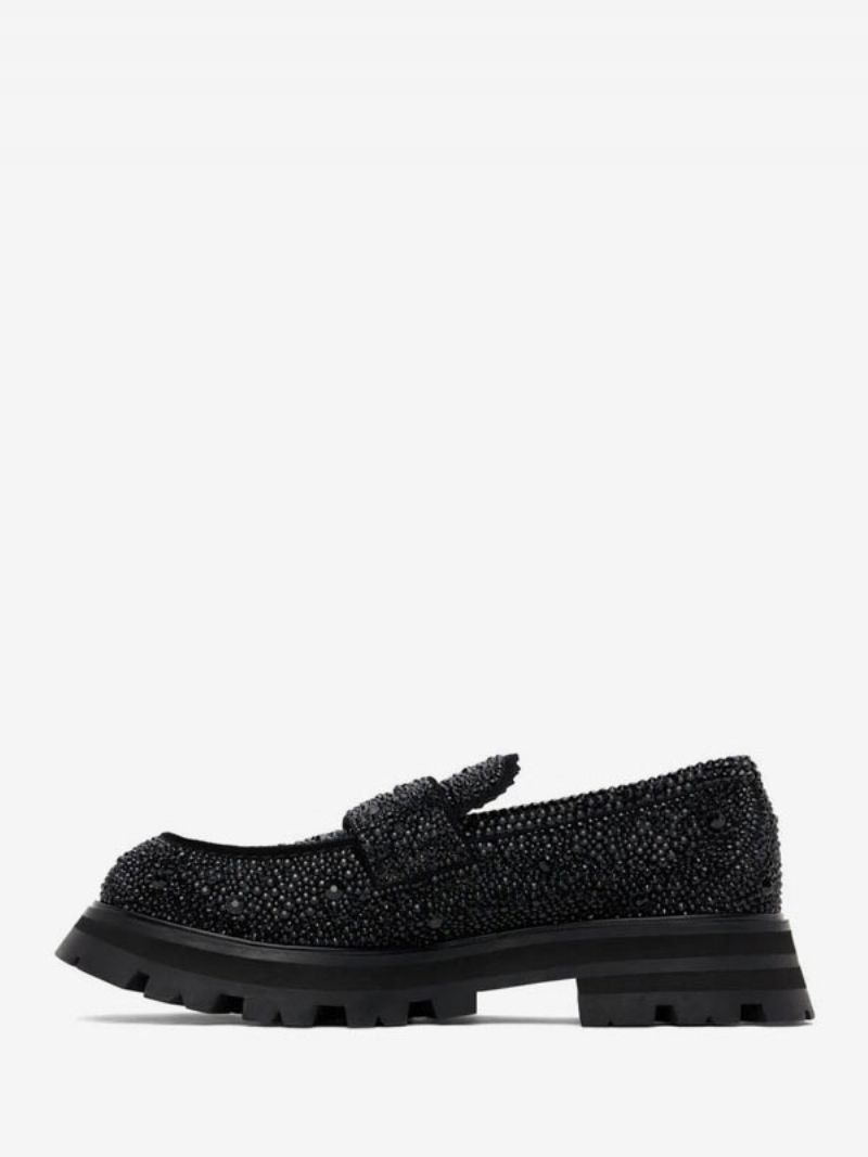 Herr Loaferskor För Män Slip-on Rhinestones Rund Tå Mocka Läder Bal Party Bröllopsskor