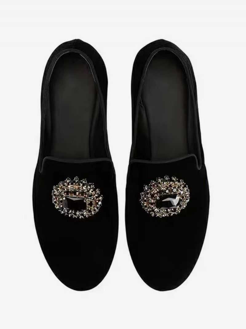 Herr Mocka Loafer För Män Svart Strass-utsmyckade Slip-on Dress Skor Balfest Bröllopsskor - Svart