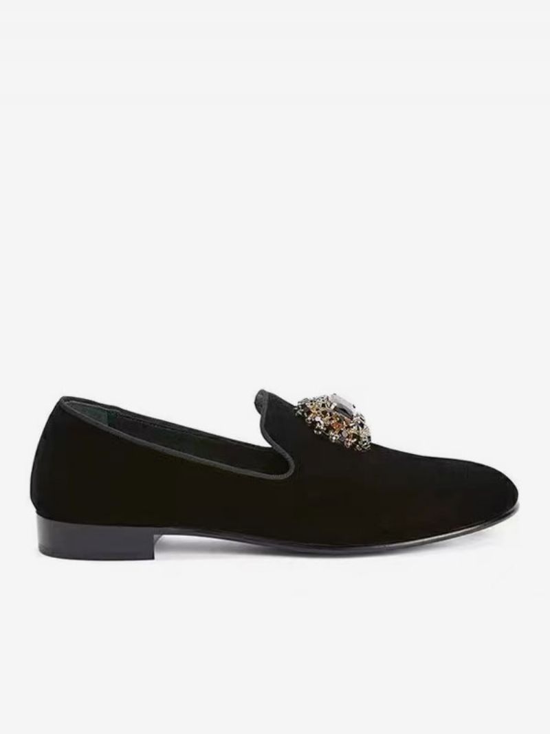 Herr Mocka Loafer För Män Svart Strass-utsmyckade Slip-on Dress Skor Balfest Bröllopsskor - Svart