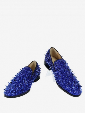 Herr Spike Loafers Skor Glitterblå Round Toe Prom Party Bröllopsskor