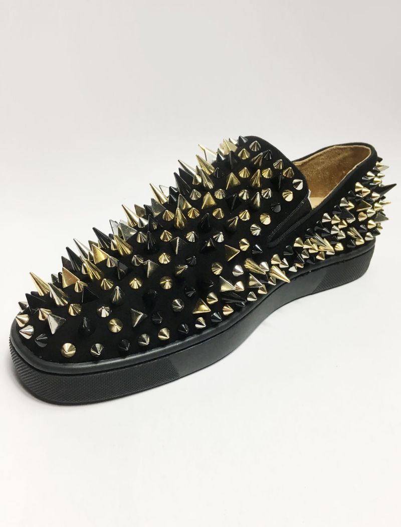 Herr Svart Mocka Spikes Loafers Slip-on Skor - Svart