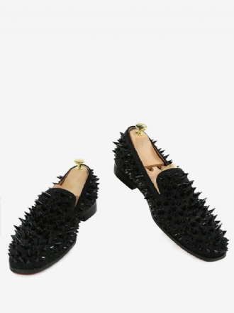 Herr Svarta Glänsande Nitar Glitter Handgjorda Dubbar Spike Loafers Slip-on Round Toe Bal Party Bröllopsskor