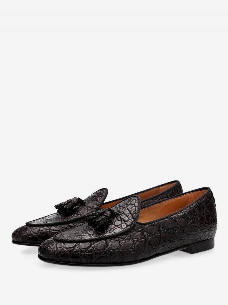 Herr Svarta Loafers Tofs Stenmönster Rund Tå Slip-on Bal Bröllopsklänning Balfest Bröllopsskor