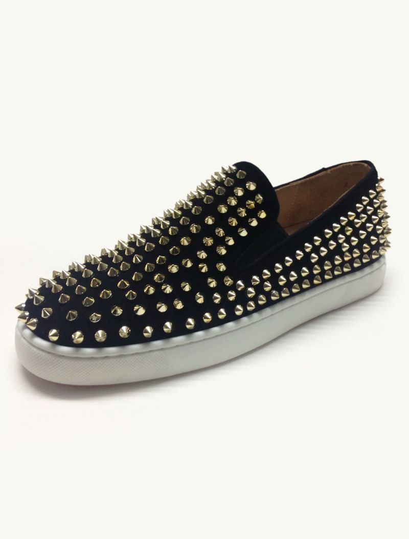 Herr Svarta Mockanitar Flat Slip-on Sneakers