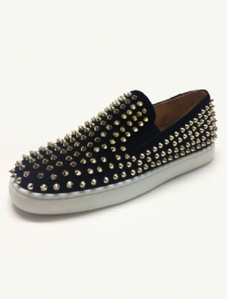 Herr Svarta Mockanitar Flat Slip-on Sneakers