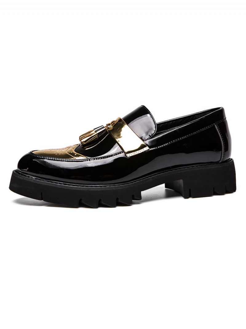 Herrplattform Wingtip Tofs Ljust Läder Loafers Skor - Guld