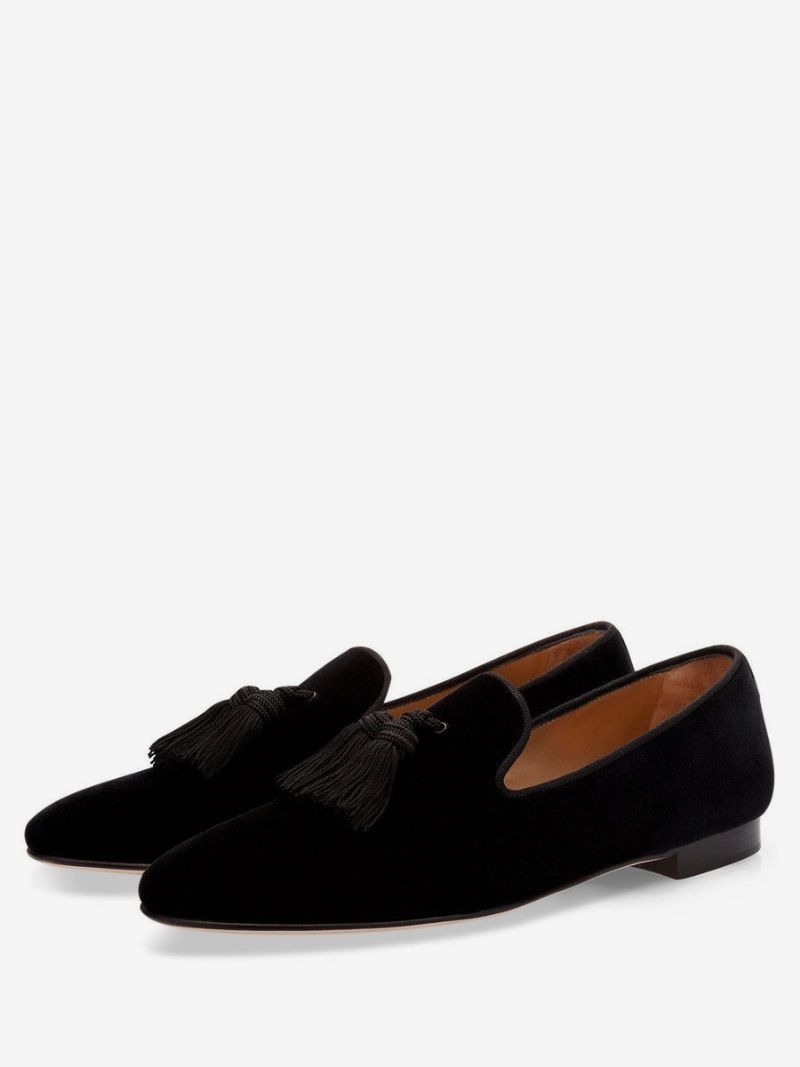 Herrskor Senap Slip-on Tassel Loafers I Slipper Balfest Bröllopsskor - Svart