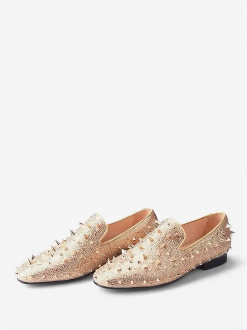 Loafer För Män Guldgul Sammetstofflor Slip-on Spikes Rund Tå Mocka Övre Bal Party Bröllop