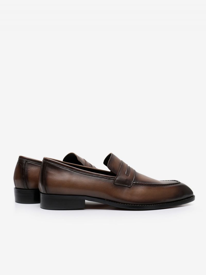 Loafer Kohud För Män Slip-on Brwon Prom Bröllopsskor - Kaffe Brun