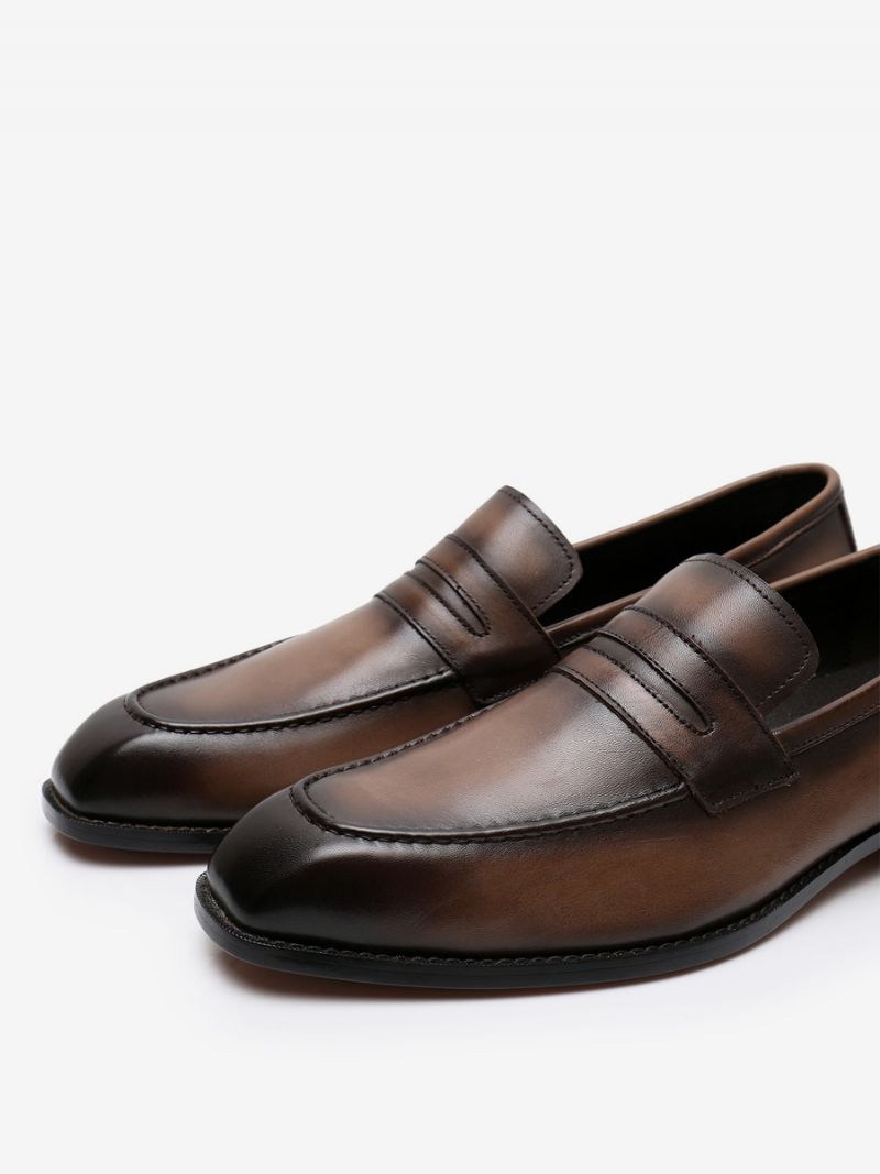 Loafer Kohud För Män Slip-on Brwon Prom Bröllopsskor - Kaffe Brun