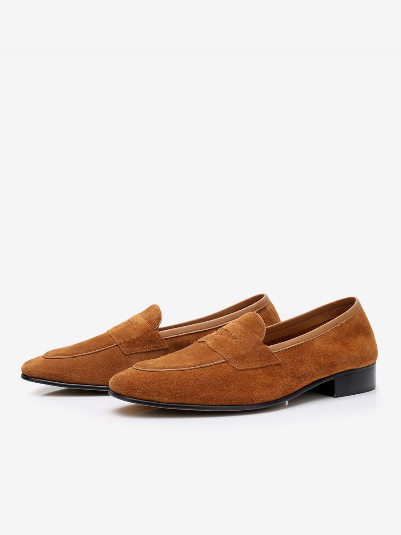 Loafer Kohud För Män Slip-on Prom Bröllopsskor - Kaffe Brun